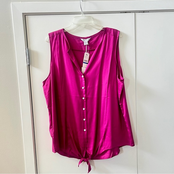 Tommy Bahama Kamari Tencel Fuchsia Sleeveless Shell Blouse Sz XL NWT😎 - Picture 1 of 6